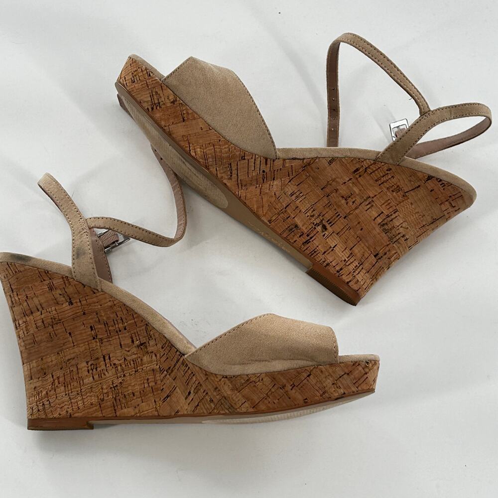 NWOT Charles David Lambert Wedge Sandals 11 Cork Tan Suede Ankle